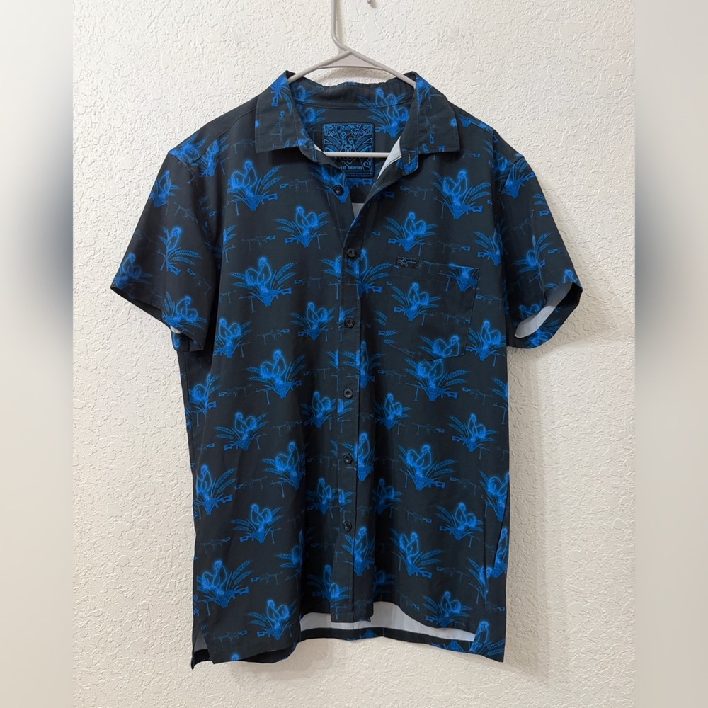 Retro Rifle Le C*ck V2 Button Down Black and Blue Floral Men's Shirt